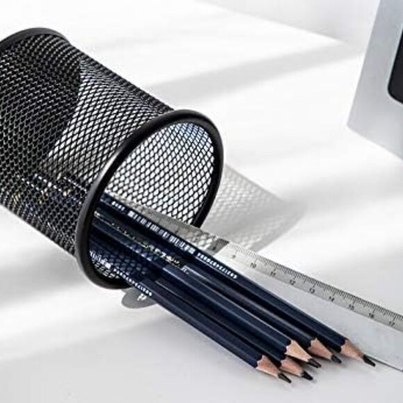 Black Pen Holder Cup for Desk, Black Wire Mesh Pencil Cup Holder for Desk Office - Picture 2 of 7